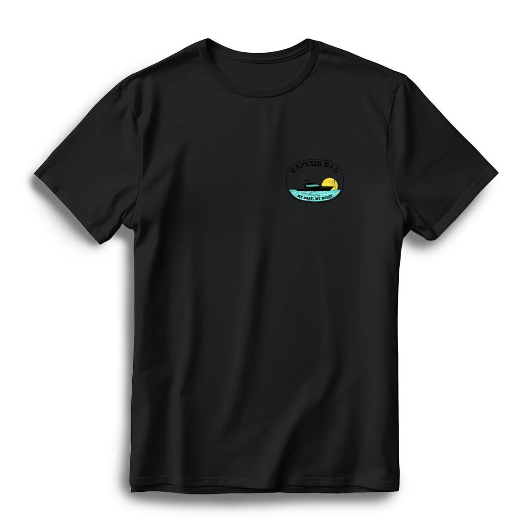 (2-Sided Print) Captain Dad - My Boat, My Rules Yacht Boating T-Shirt - Black, S