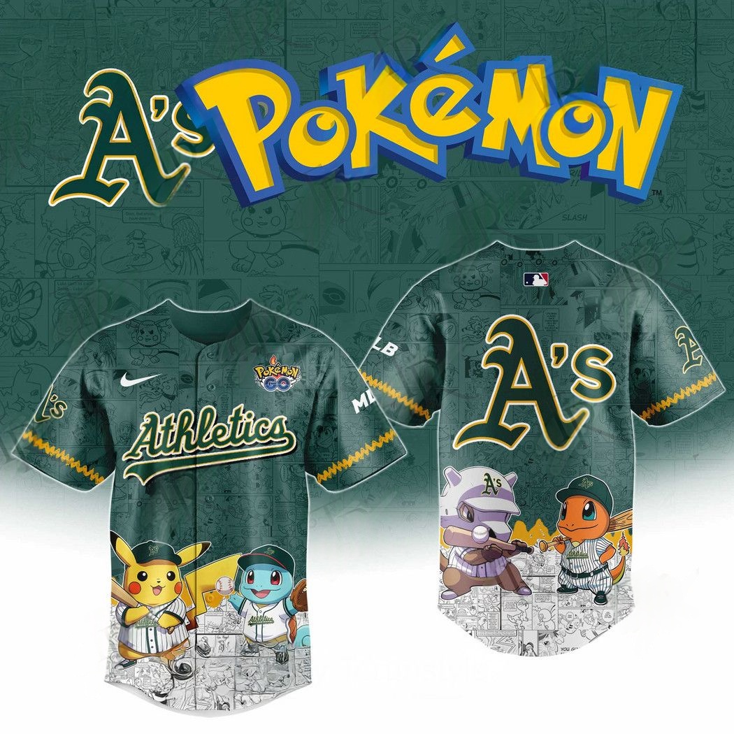 2025 Athletics Pokemon Go Special Edition Baseball Jersey Gifts For Baseball Fans - Dark Green, S