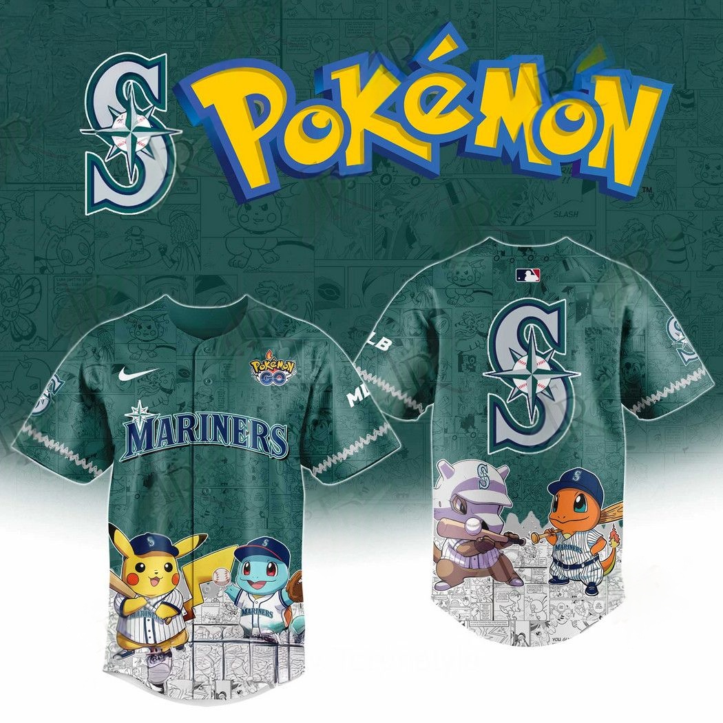 2025 Seattle Mariners Pokemon Go Special Edition Baseball Jersey Baseball Best Gifts - Galapagos Blue, L