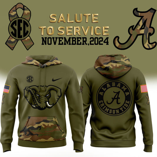 Alabama Crimson Tide Football Camo 2024 Salute to Service Club Hoodie Gifts For Fans