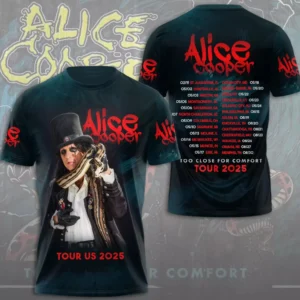 Alice Cooper Too Close For Comfort Tour Us 2025 3D T-Shirt Best Gifts For Music Lovers