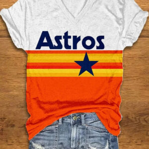 Astros V-Neck T-Shirt Women's Baseball Houston Astros Fan Gifts For Her