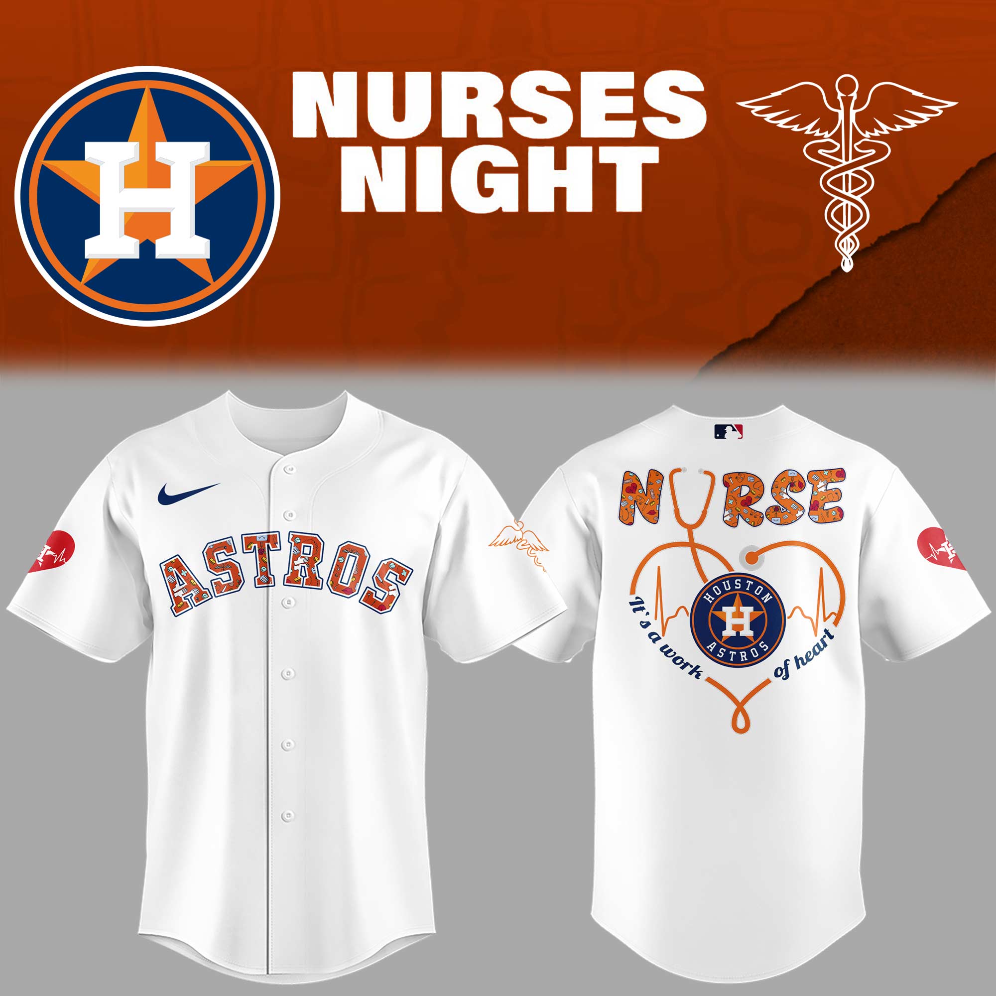 Astros x Nurses Appreciation Night Jersey Gifts For Baseball Players Baseball Father's Day Gifts - White, L