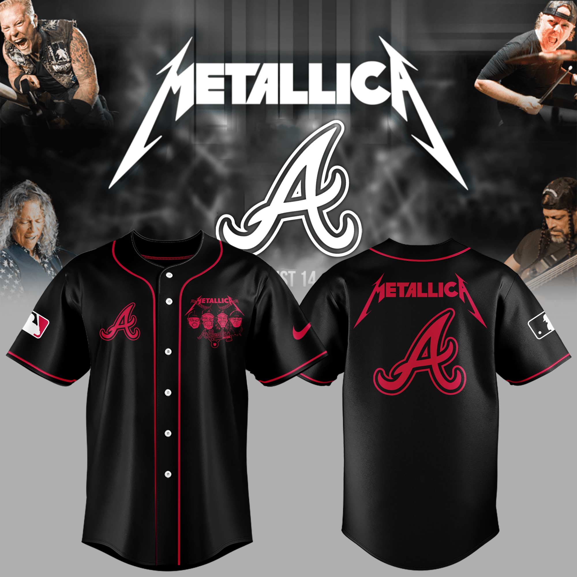 Atlanta Braves Baseball Metallica Night Jersey Baseball Gift Ideas - Black, 3XL