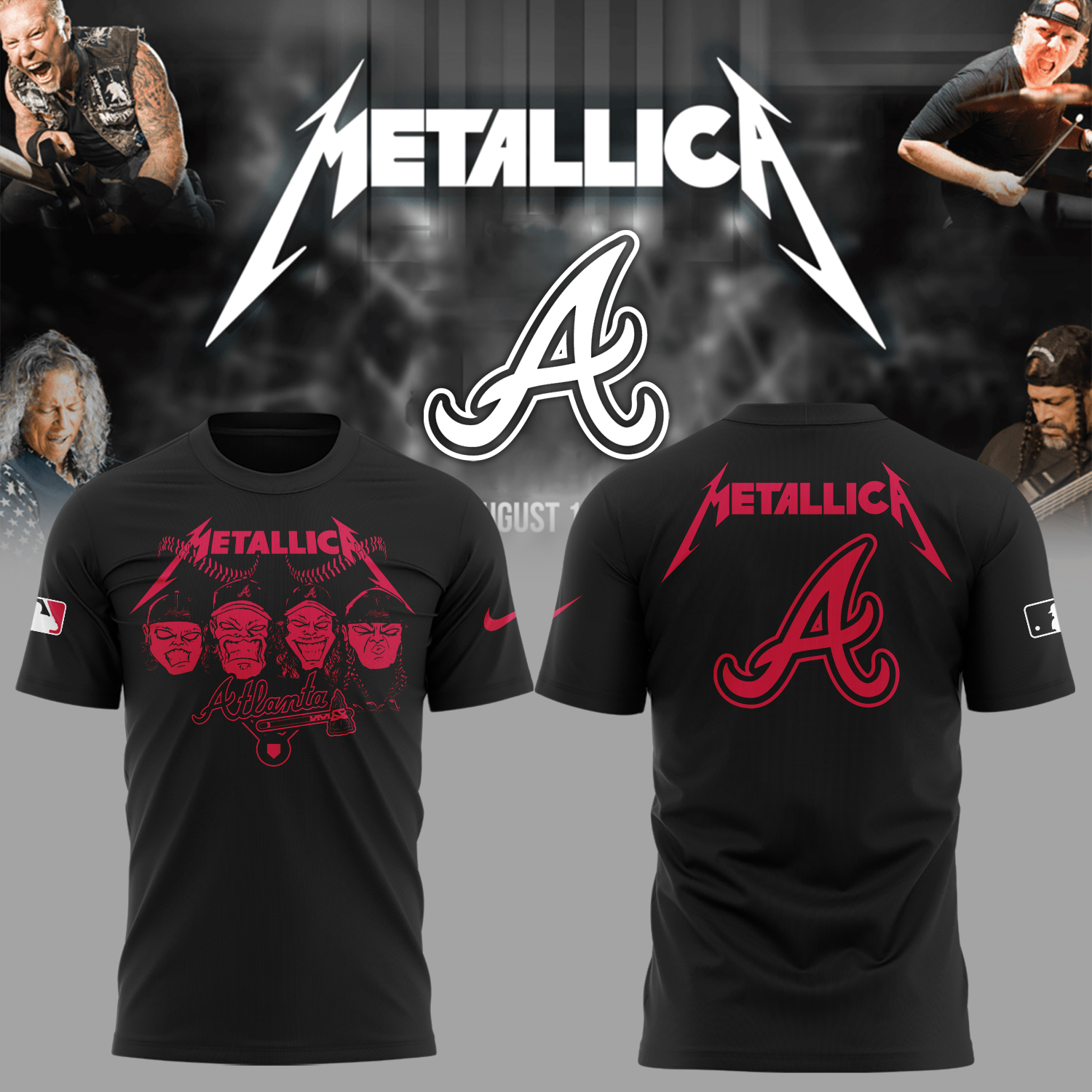 Atlanta Braves Baseball Metallica Night T-Shirt Baseball Gift Ideas - Black, L