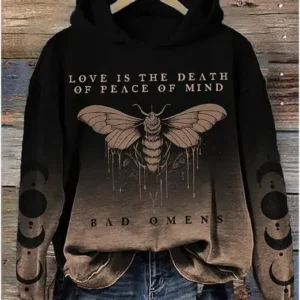 Bad Omens Hoodie Women's Rock Band Fan Moth And Moon Hoodie Love Is The Death Of Peace Of Mind