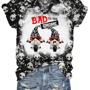 Bad To The Gnome Tie Dye V-Neck Shirt Gnome Themed Gifts - Red, XL