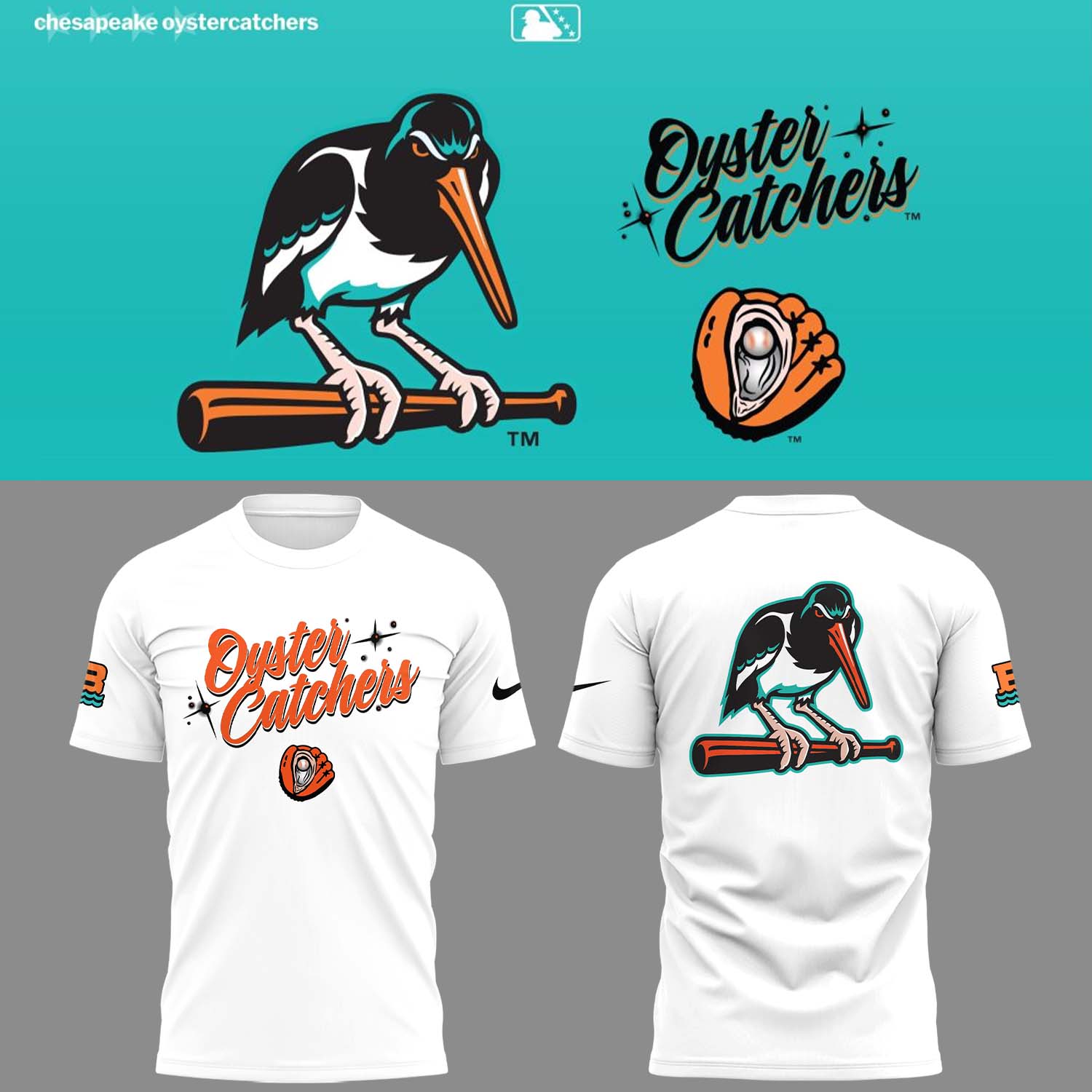 Baysox Baseball the Oyster Catchers White T-Shirt Unique Baseball Gifts - L