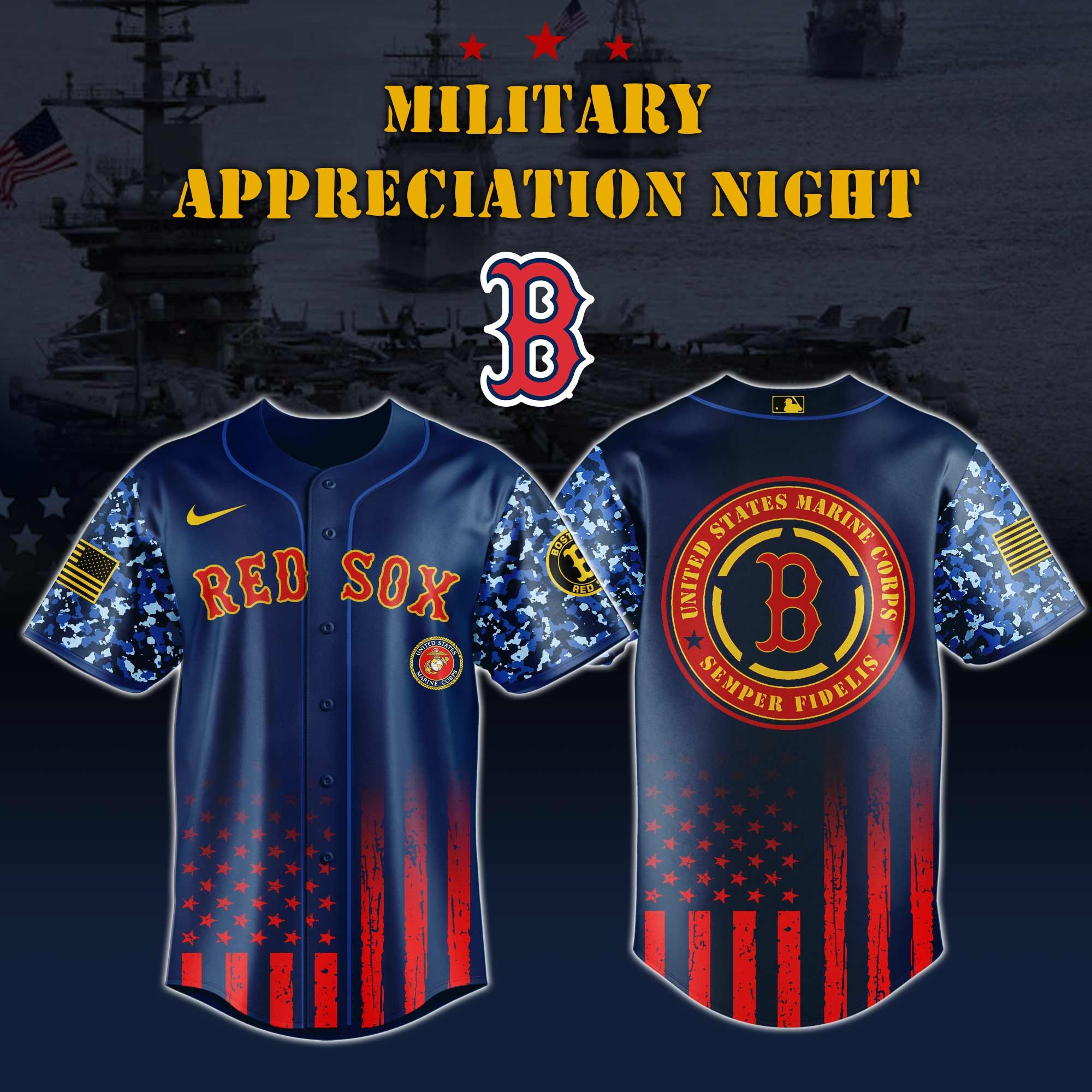 Boston Red Sox MLB x Marine Corps Military Appreciation Night Jersey Editions 2025 Boston Red Sox Merch