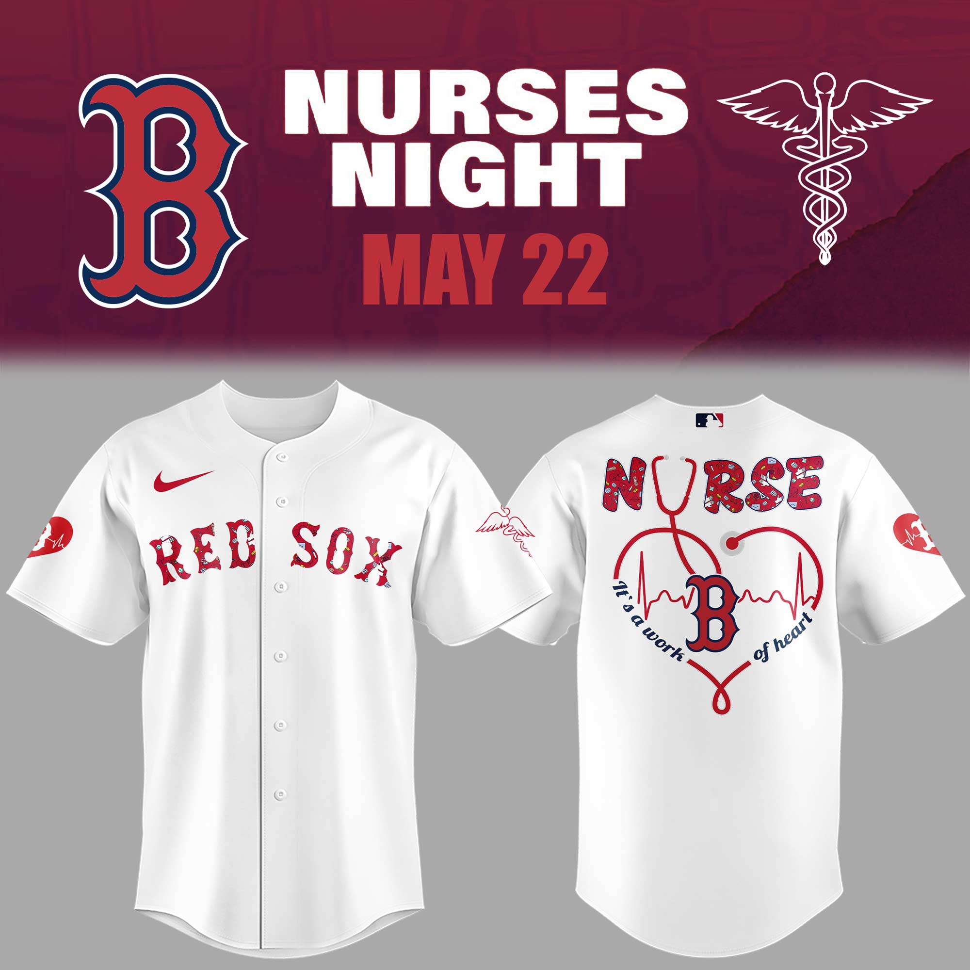 Boston Red Sox Nurses Night Jersey Baseball Fan Gifts - White, XL