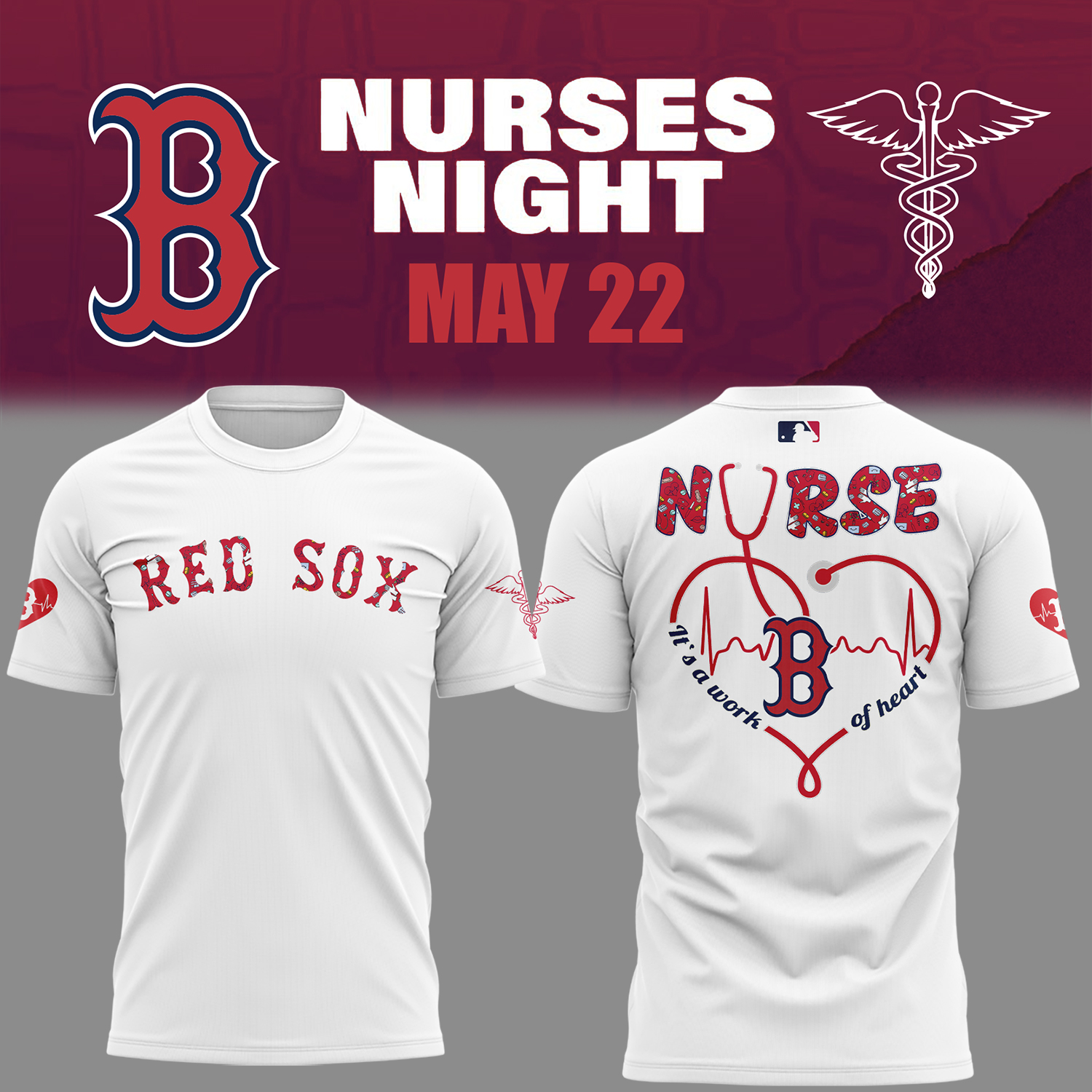 Boston Red Sox Nurses Night T-Shirt Baseball Gifts Ideas - White, S