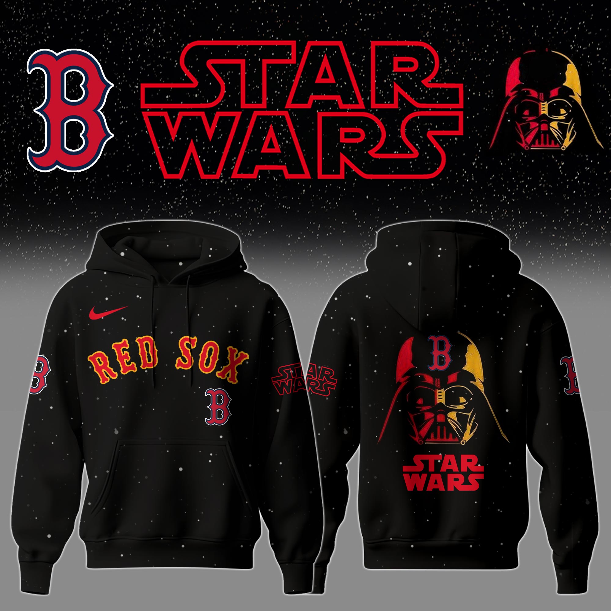 Boston Red Sox x Stars Wars Night Hoodie Baseball Coach Gift Ideas - Black, XL