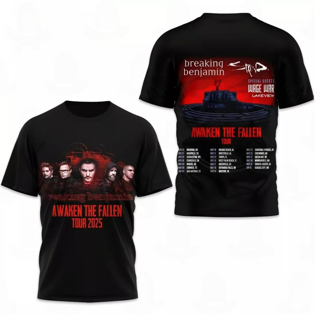 Breaking Benjamin Awaken The Fallen Tour 3D T-Shirt Music Related Gifts For Guys - Black, 2XL