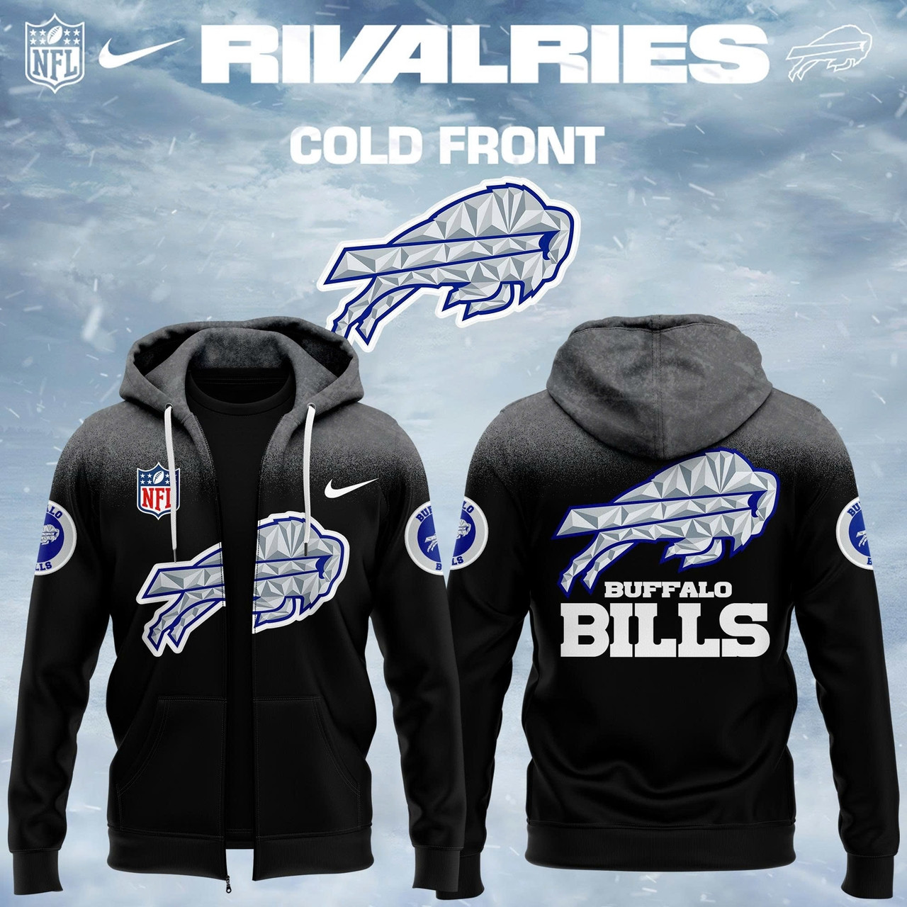 Buffalo Bills 2025 2026 Rivalries Cold Front Zip Hoodie Black Great Merch Gift For Sport Lovers