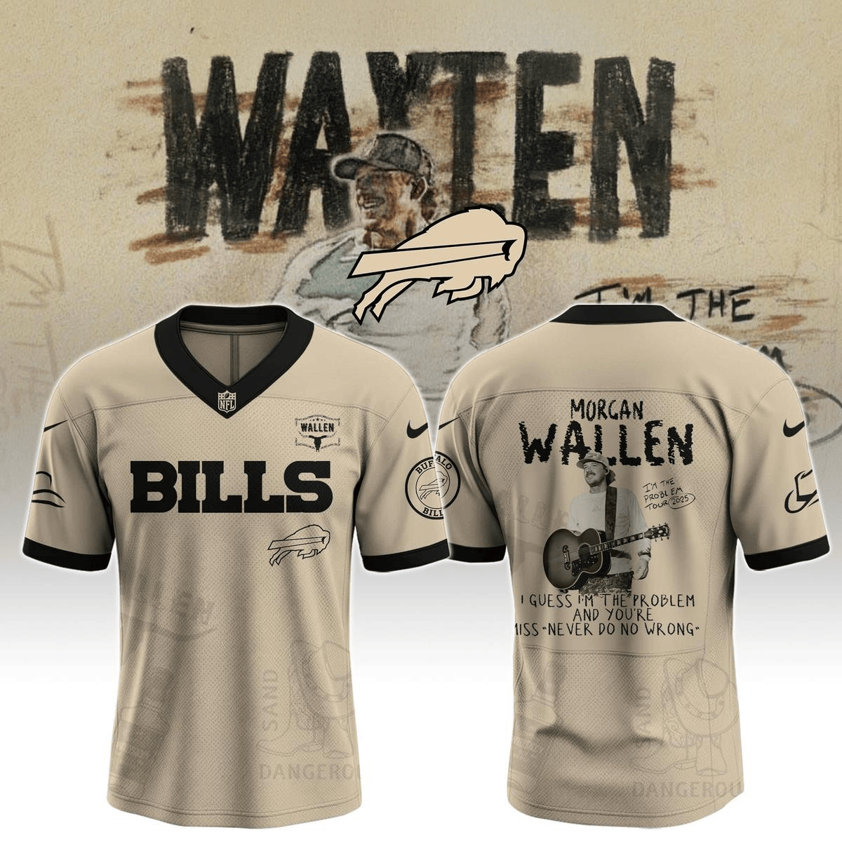 Buffalo Bills X Morgan Wallen I'm The Problem Tour 2025 Football Jersey Buffalo Bills Merch