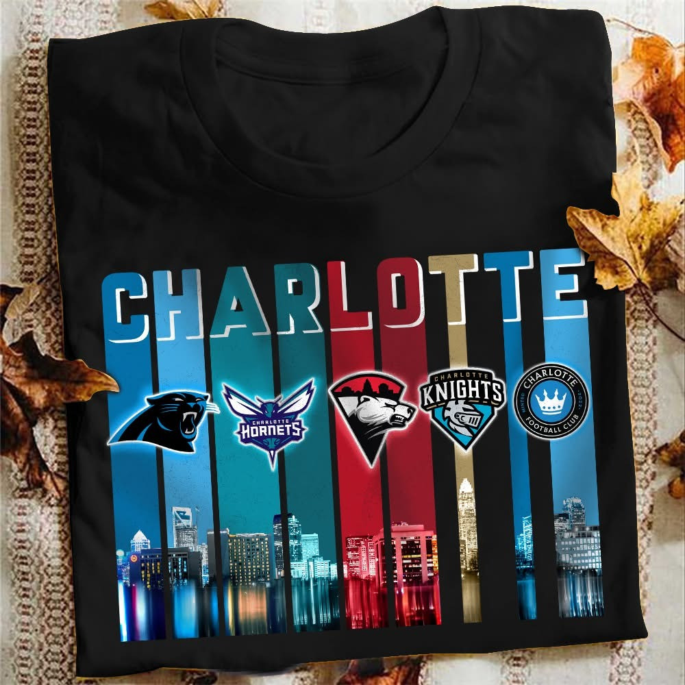 Charlotte City Sport Teams Skyline T-Shirt Best Gifts For Charlotte Sports Fans For Him Her