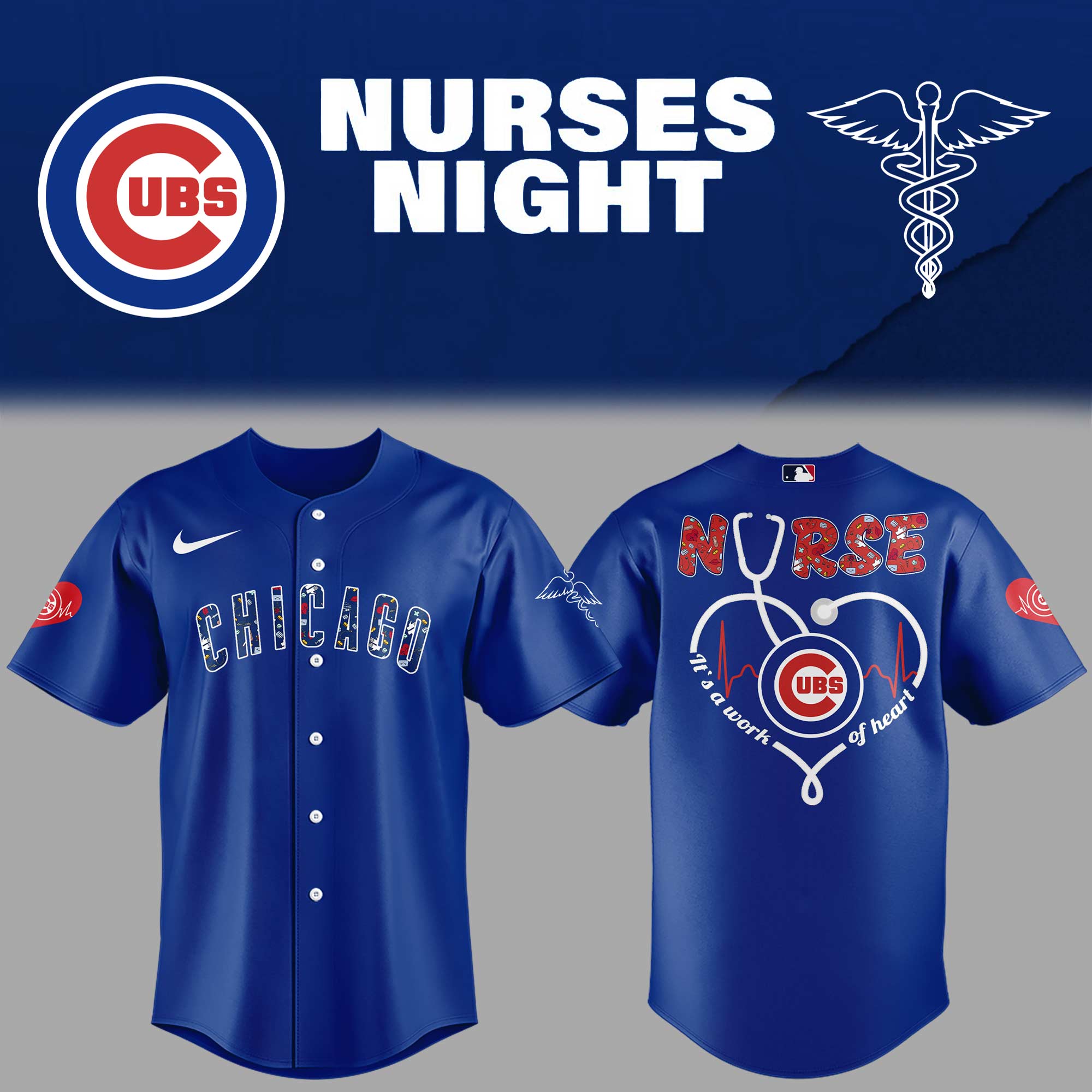 Chicago Cubs Baseball Nurses Night Jersey Baseball Father's Day Gifts - Royal, L