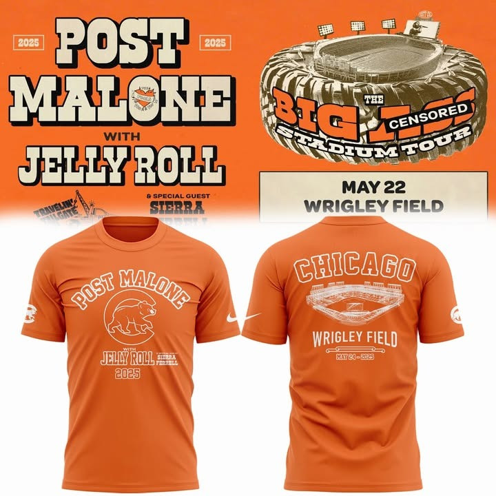Chicago Cubs Post Malone The BIG ASS Stadium Tour Merch T-Shirt Wrigley Field 2025 Fan Gifts