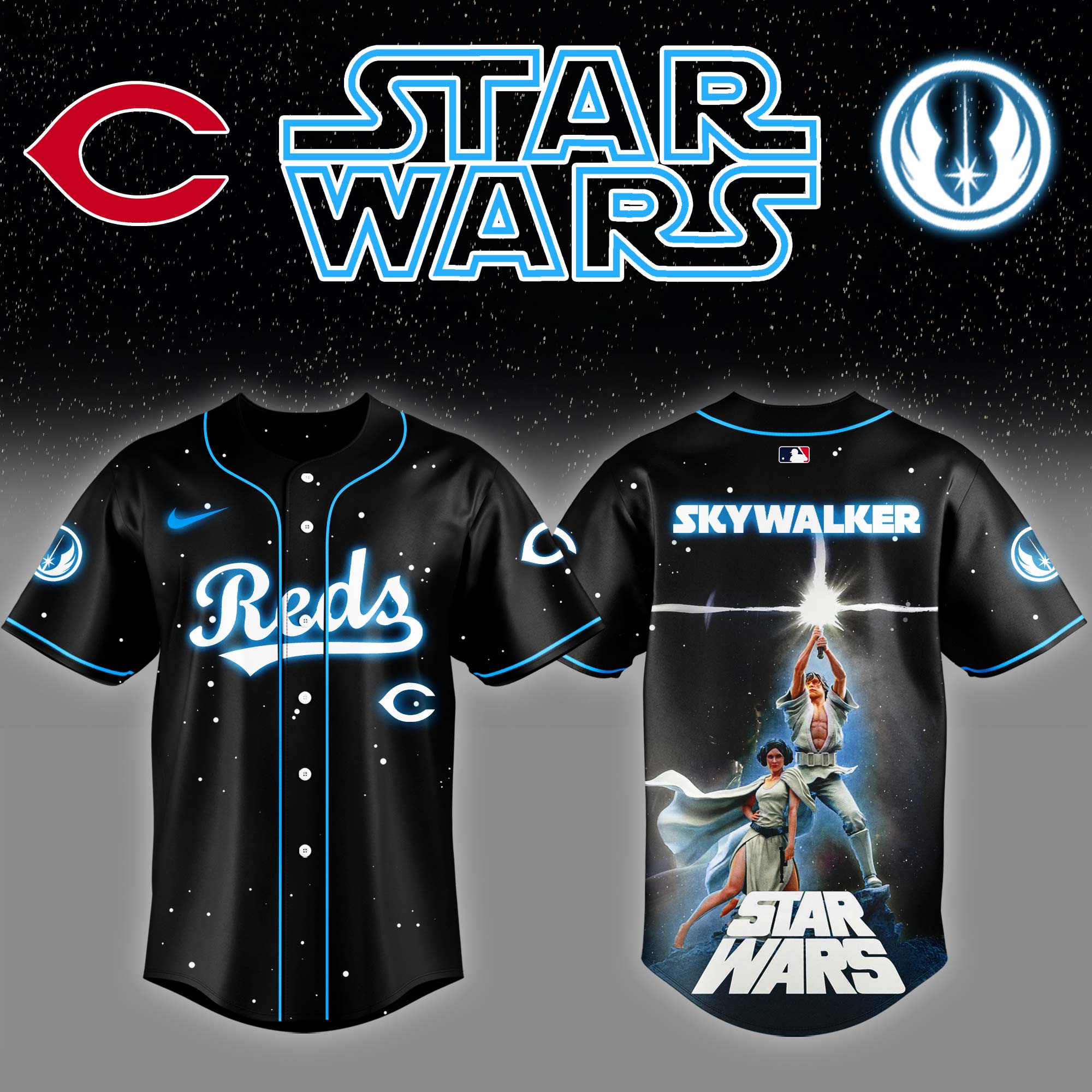 Cincinnati Reds x Stars Wars Night Luke Skywalker Game Baseball Jersey Unique Baseball Gifts - Black, S