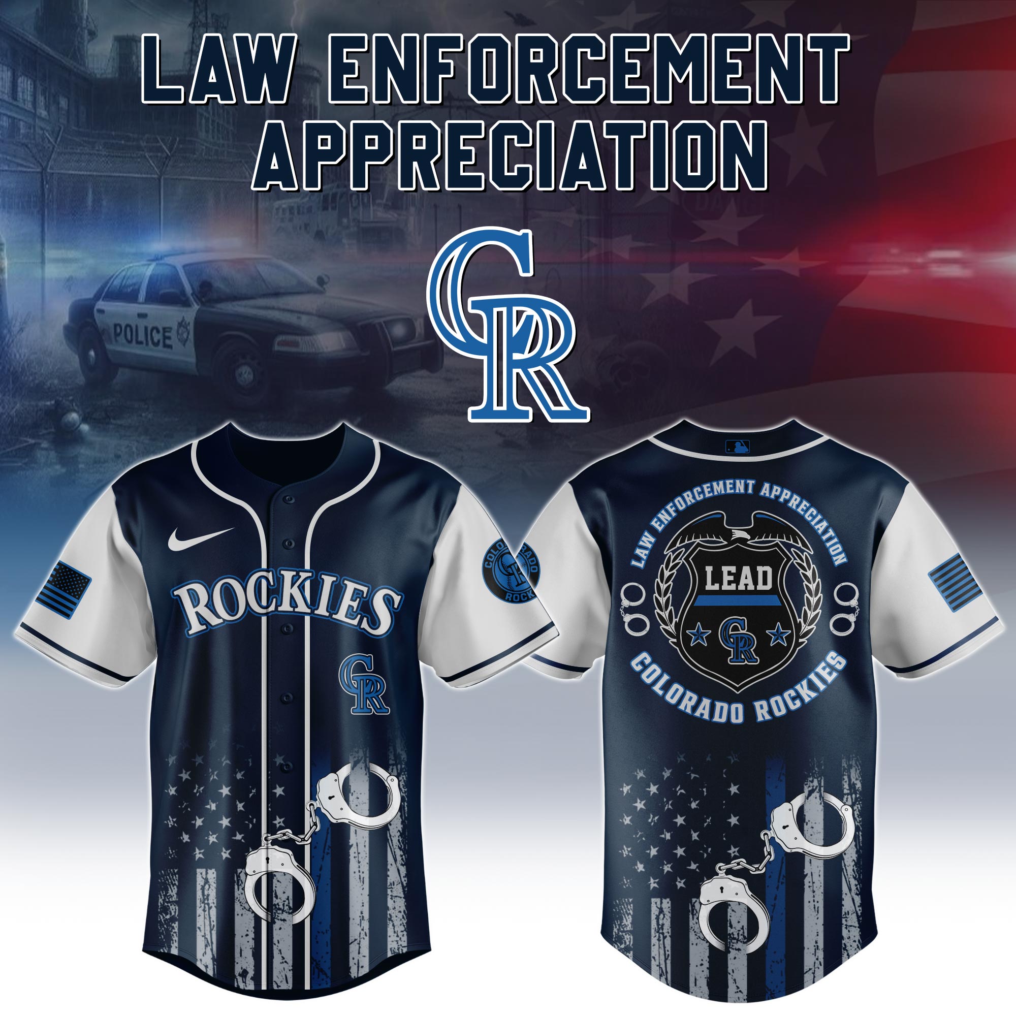 Colorado Rockies x Law Enforcement Appreciation Day Jersey Baseball Gifts Ideas - Navy, M