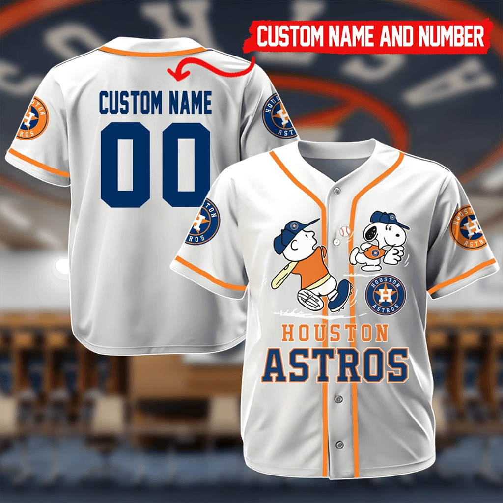 Custom Houston Astros Mix Charlie Brown And Snoopy Playing Baseball Jersey Astros Merch