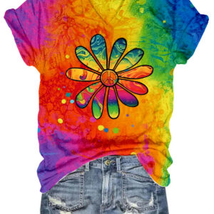 Daisy Peace Colored V-Neck Shirt Gifts For Hippie Men Women - Multicolor, 2XL