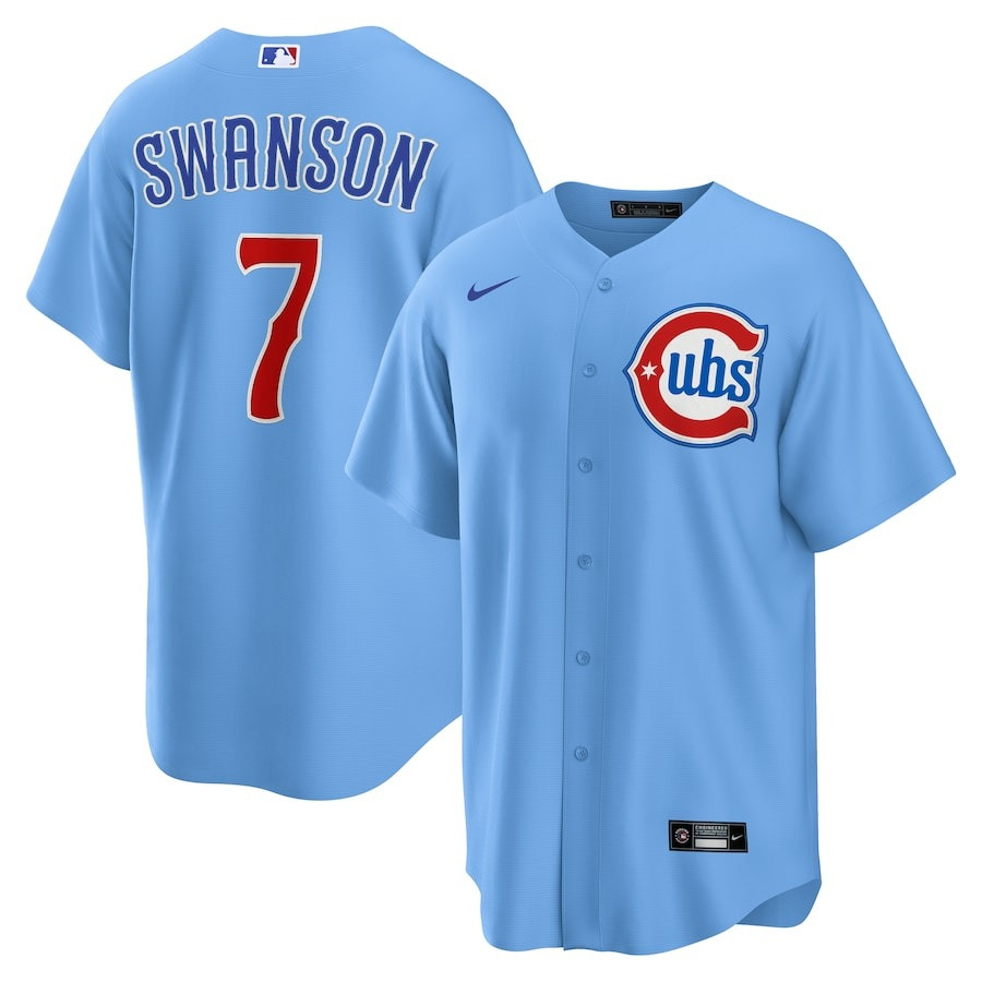 Dansby Swanson Chicago Cubs Alternate Jersey City Connect Light Blue Replica Player Jersey