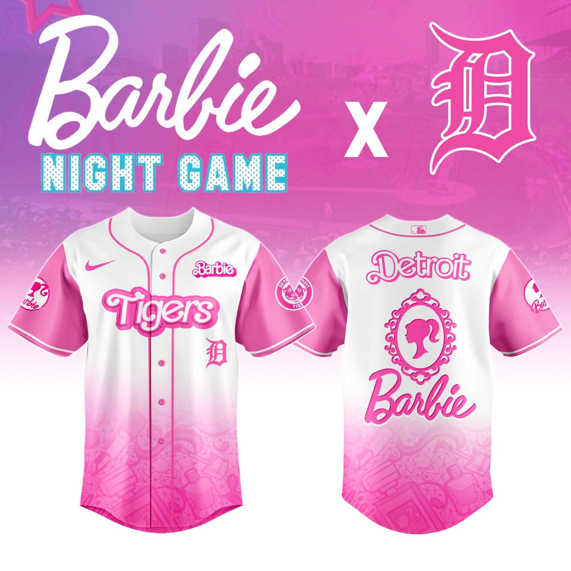Detroit Tigers Baseball Barbie Night Jersey Unique Baseball Gifts - Pink, M
