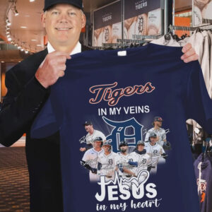 Detroit Tigers In My Veins Jesus In My Heart T-Shirt Gifts For Fans