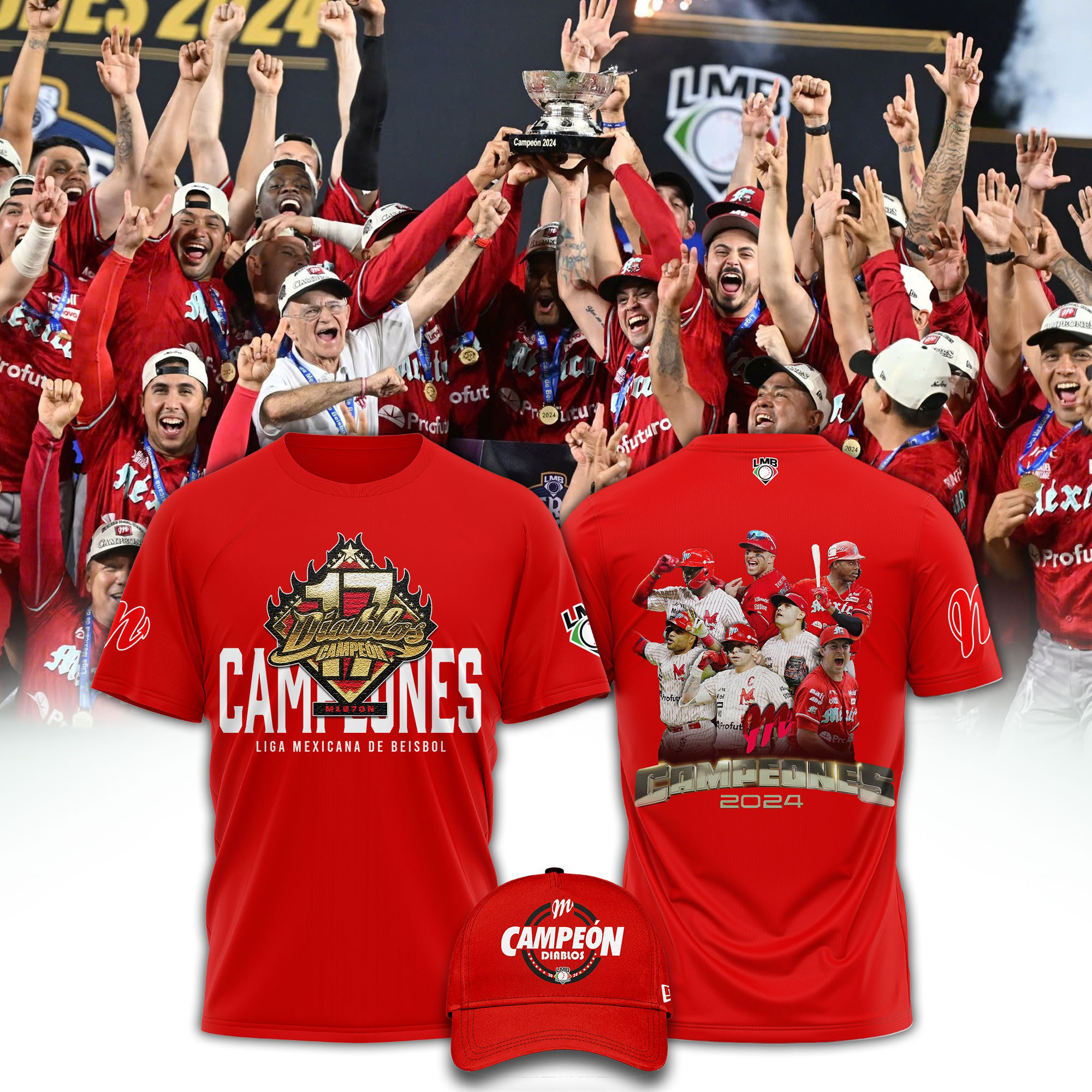 Diablos Rojos del Mexico LMB Campeones T-Shirt Gifts For Baseball Fans