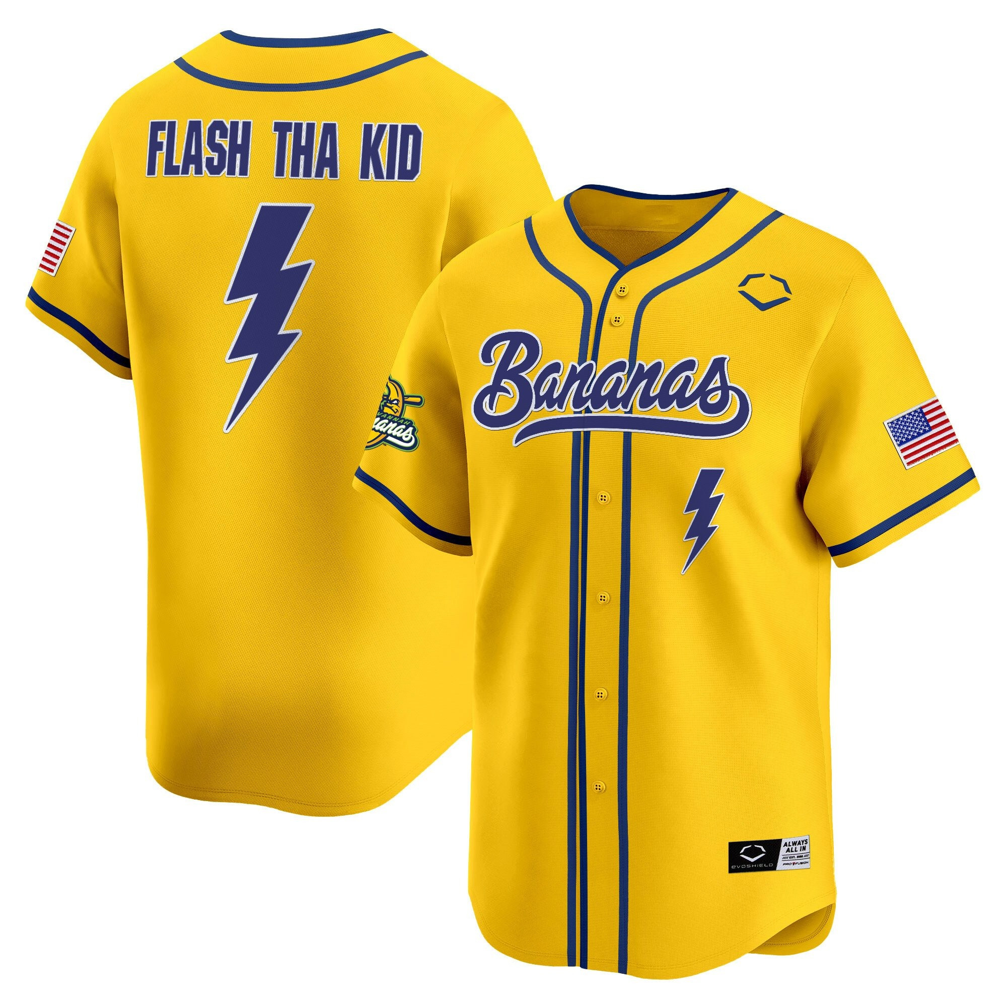 Flash Tha Kid Savannah Bananas Jersey Baseball Bananas Ball Yellow Jersey Fan Apparel