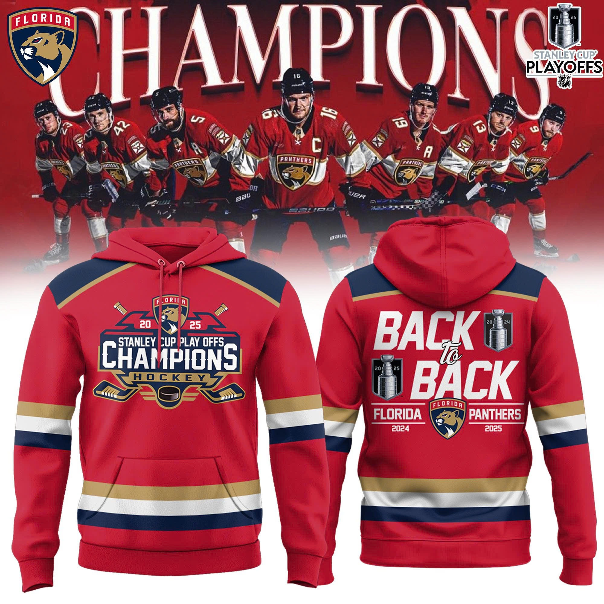 Florida Panthers Stanley Cup Champions 2025 Hoodie Back To Back NFL Merch For Hockey Lovers