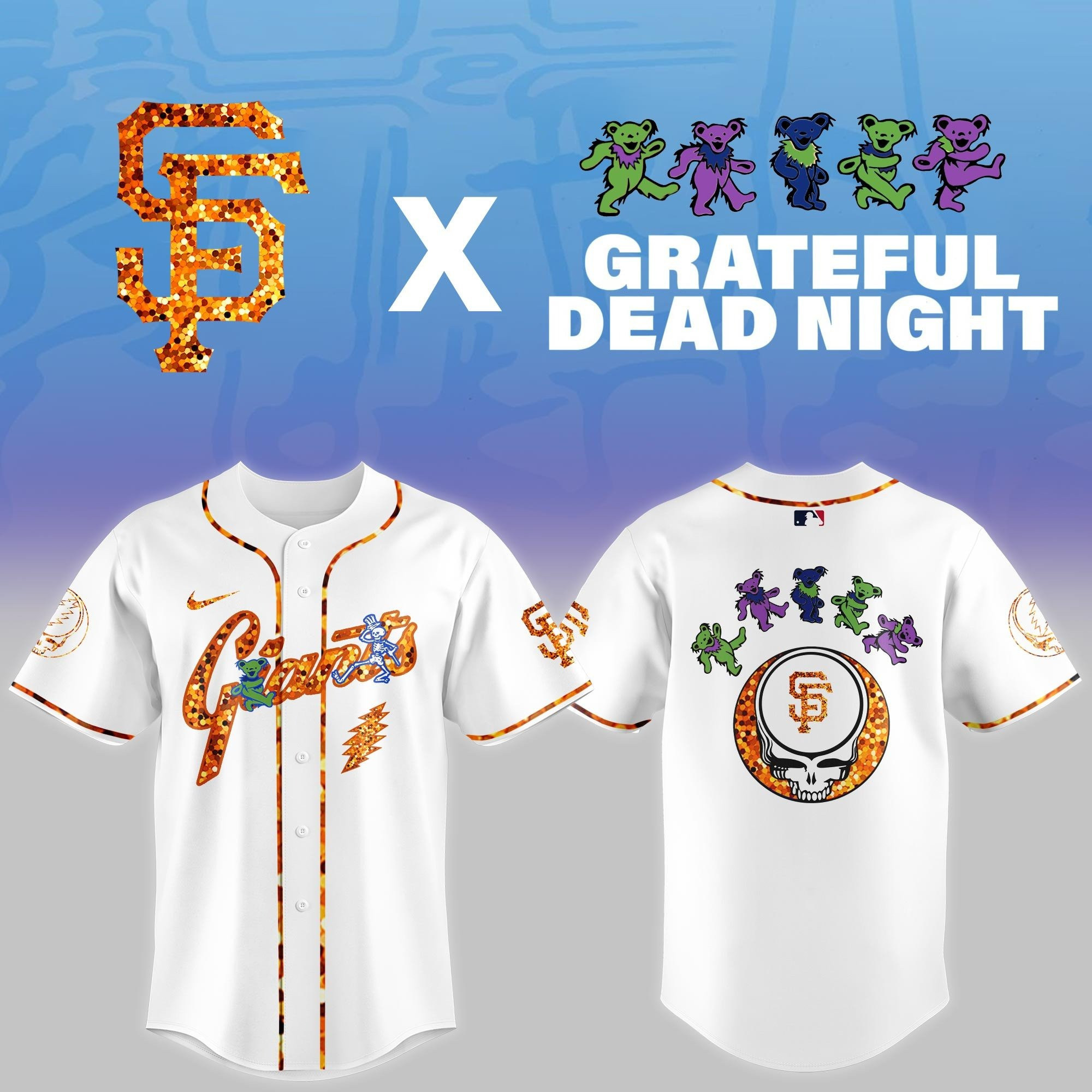 Giants x Grateful Dead Night Baseball Jersey Unique Gifts For Baseball Lovers