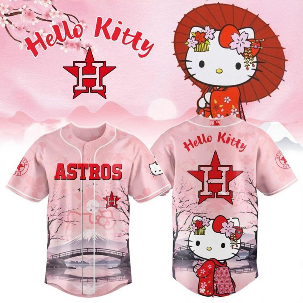 Hello Kitty X Houston Astros Sakura Pink Baseball Jersey Houston Astros Merch Gifts For Fans