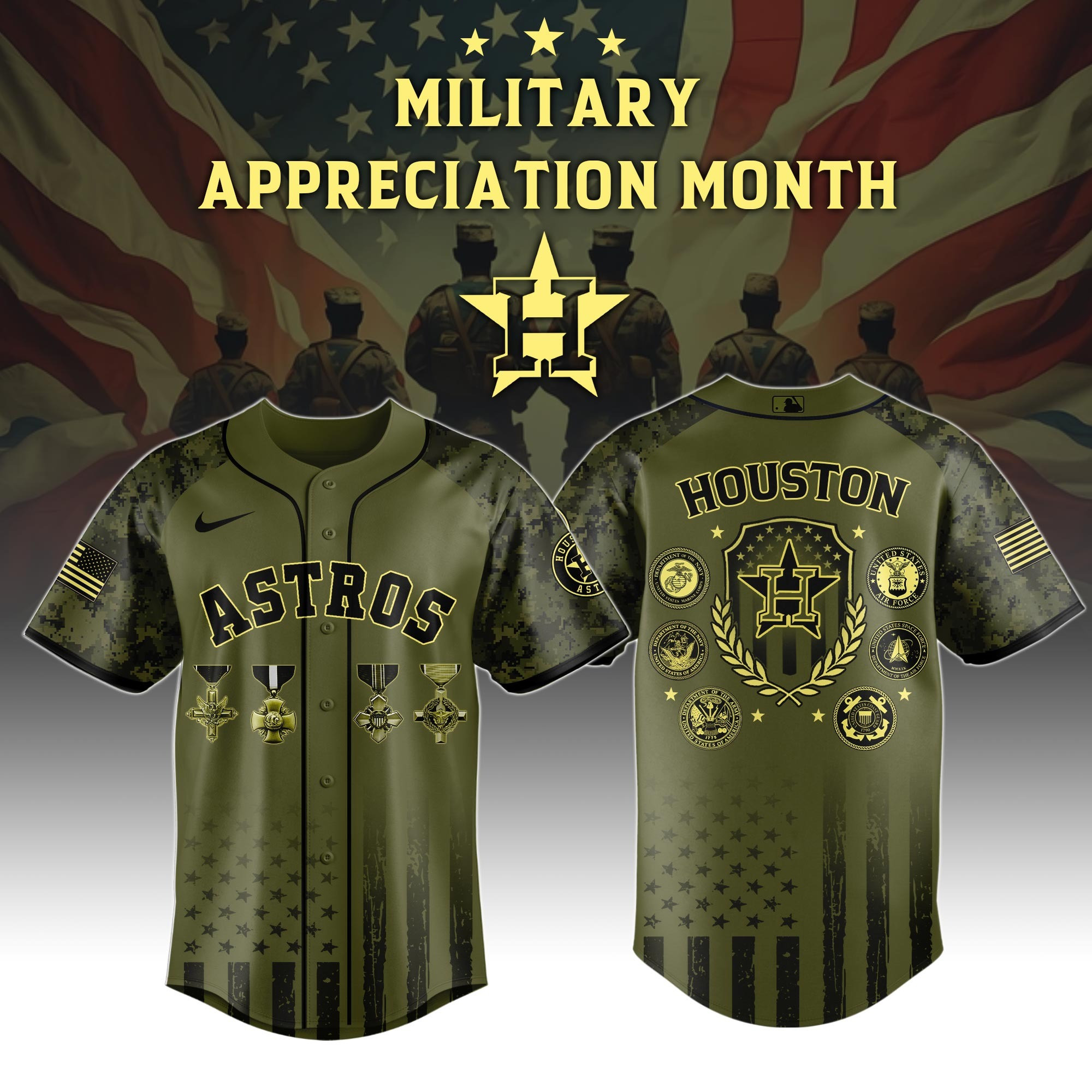 Houston Astros MLB Military Appreciation Month Special Edition Jersey 2025 Houston Astros Merch