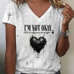 I'm Not Okay But It's All Gonna Be Alright Heart V-neck Shirt Music Lover Jelly Roll Fans Father's Day Gift for Dad