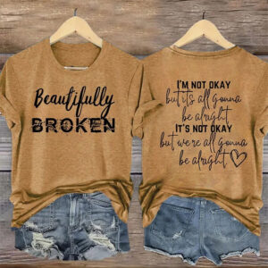 Jelly Roll Beautifully Broken Women's V-Neck Shirt I'm Not Okay Tour Merch Fan Gifts
