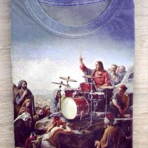 Jesus Playing Drums Shirt Mens Christian T-Shirts Gifts For Adults