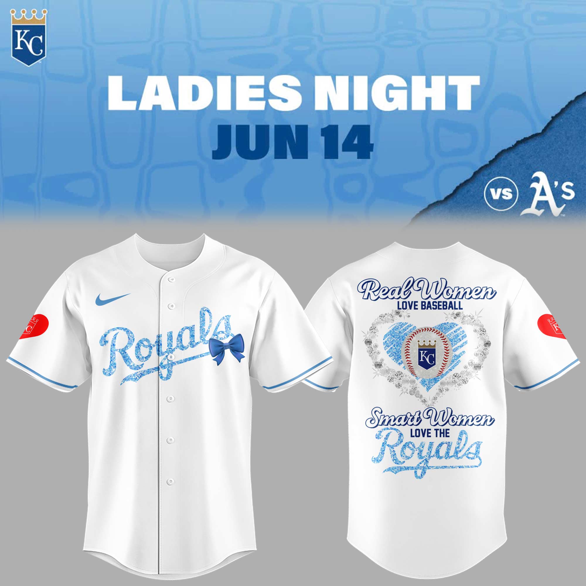 Kansas City Royals Baseball Ladies Night Jersey Gift Ideas For Baseball Players - White, 2XL