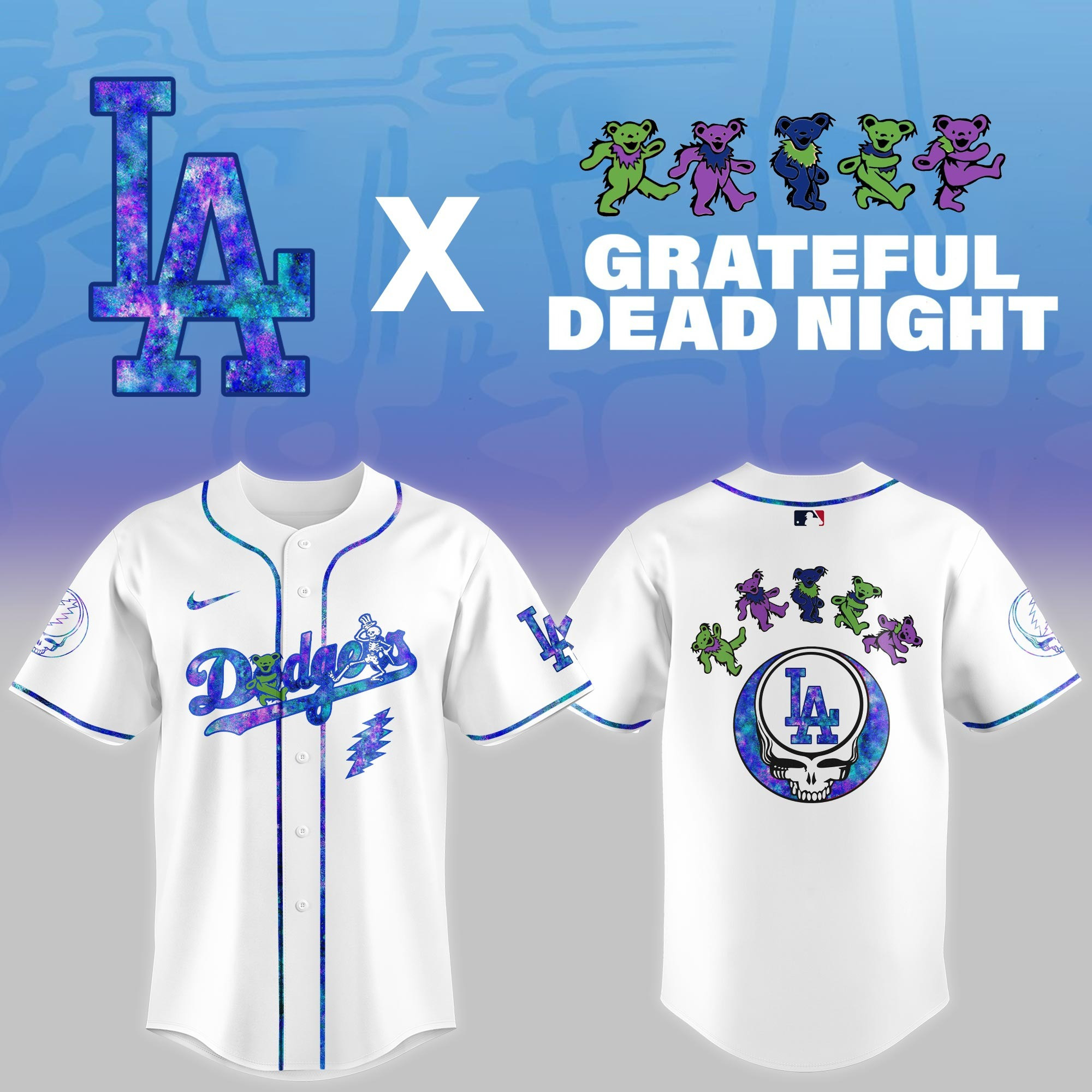 LA Los Angeles Dodgers 2025 Grateful Dead Night Jersey MLB Best Gifts For Dodgers Fans