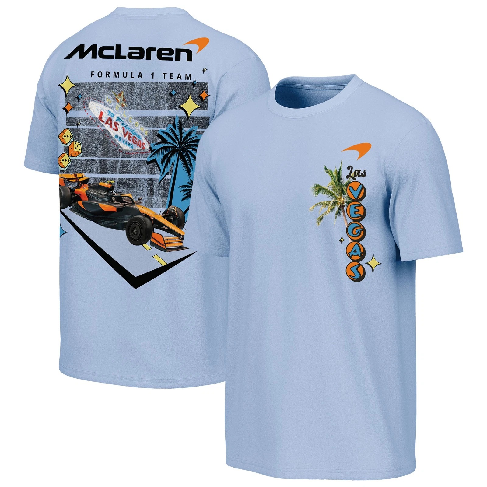 Light Blue McLaren F1 Team 2025 Las Vegas Grand Prix Washed T-Shirt Fans Gifts - Light Blue, L