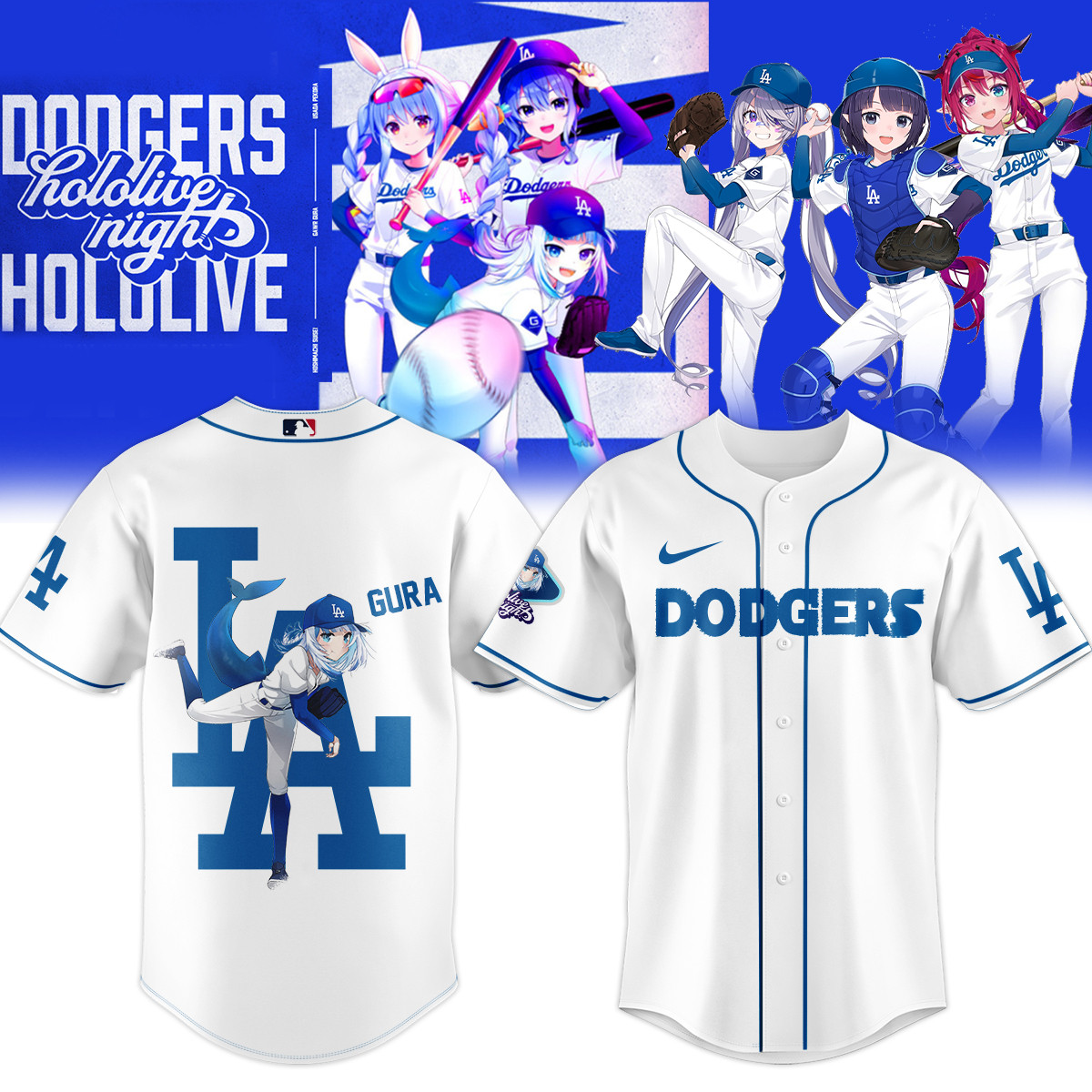 Los Angeles Dodgers Hololive Gura Jersey Merch Gift For Game Day