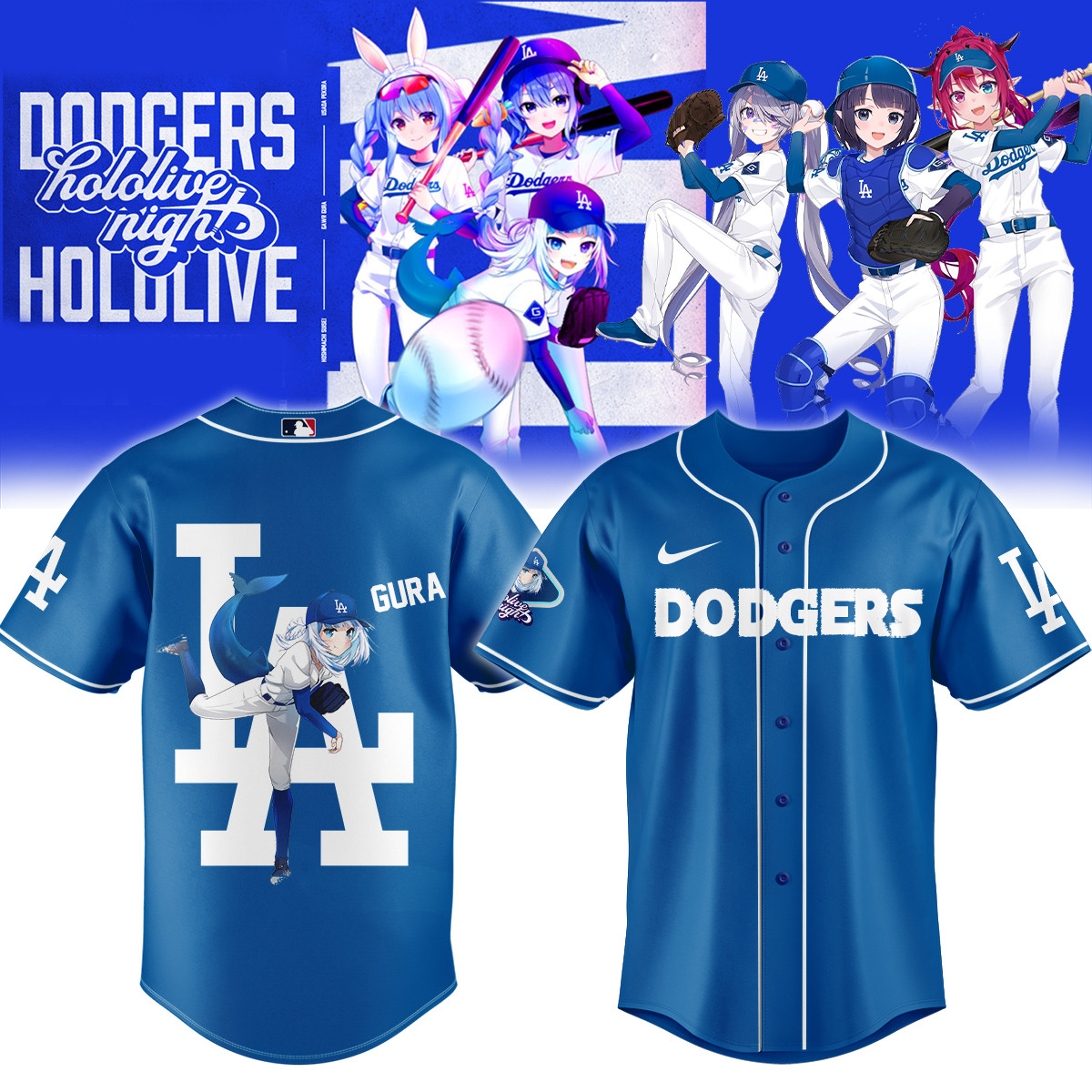 Los Angeles Dodgers Hololive Gura Jersey Merch Gift For MLB And Anime Fans