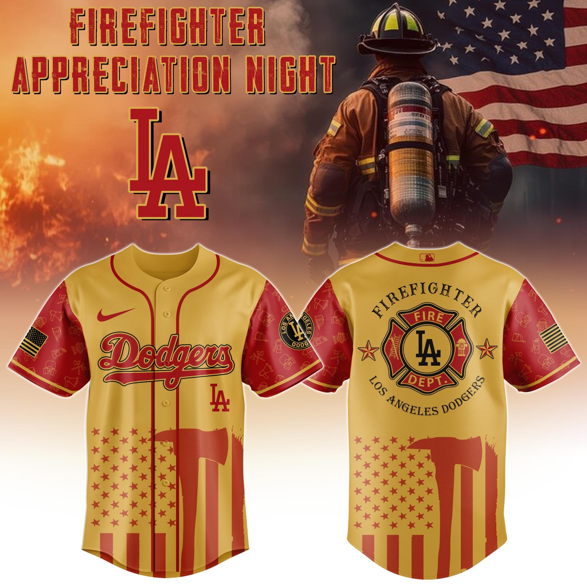 Los Angeles Dodgers MLB x Firefighter Appreciation Night Jersey Presents For Baseball Fans
