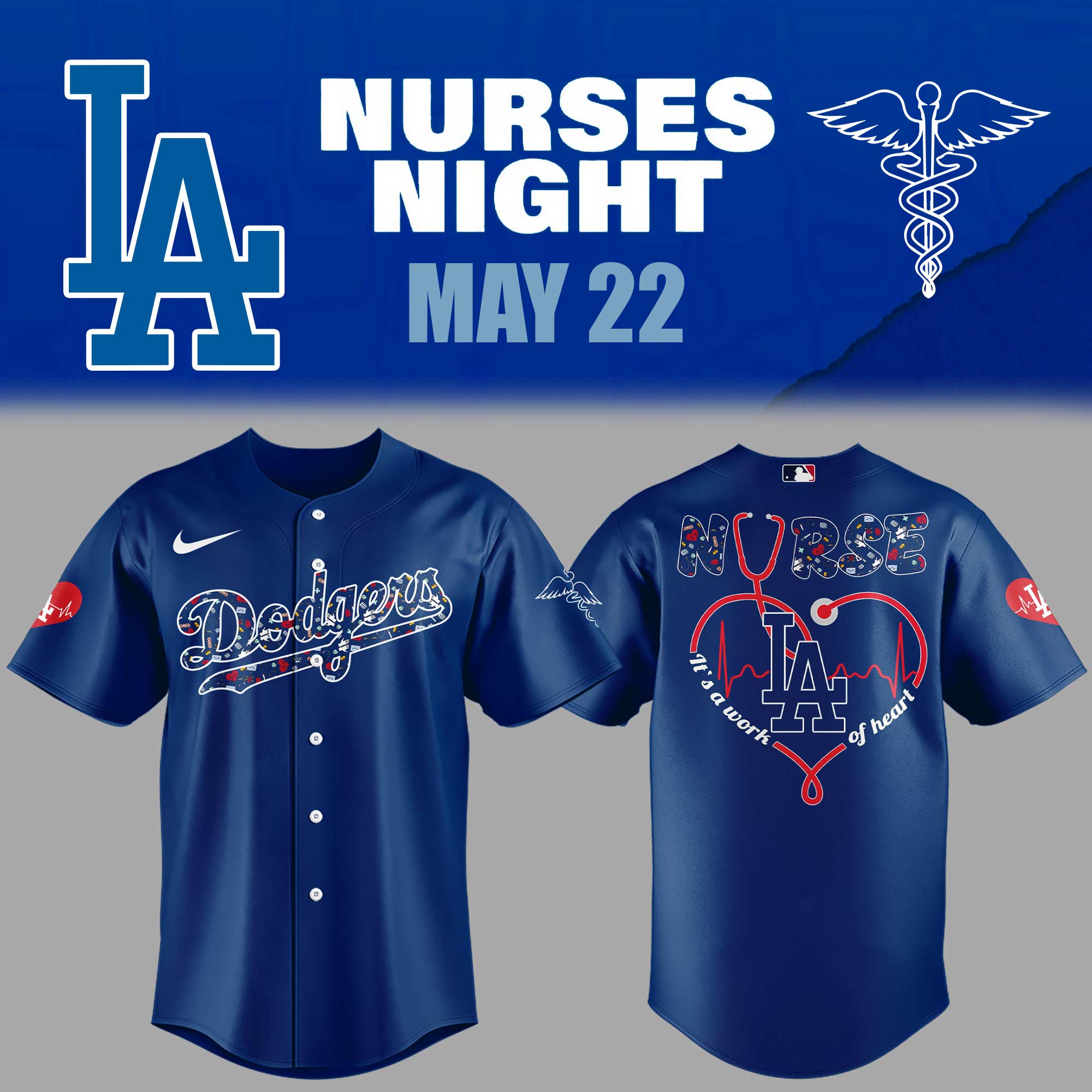 Los Angeles Dodgers Nurses Night Jersey Baseball Father's Day Gifts - Navy, M
