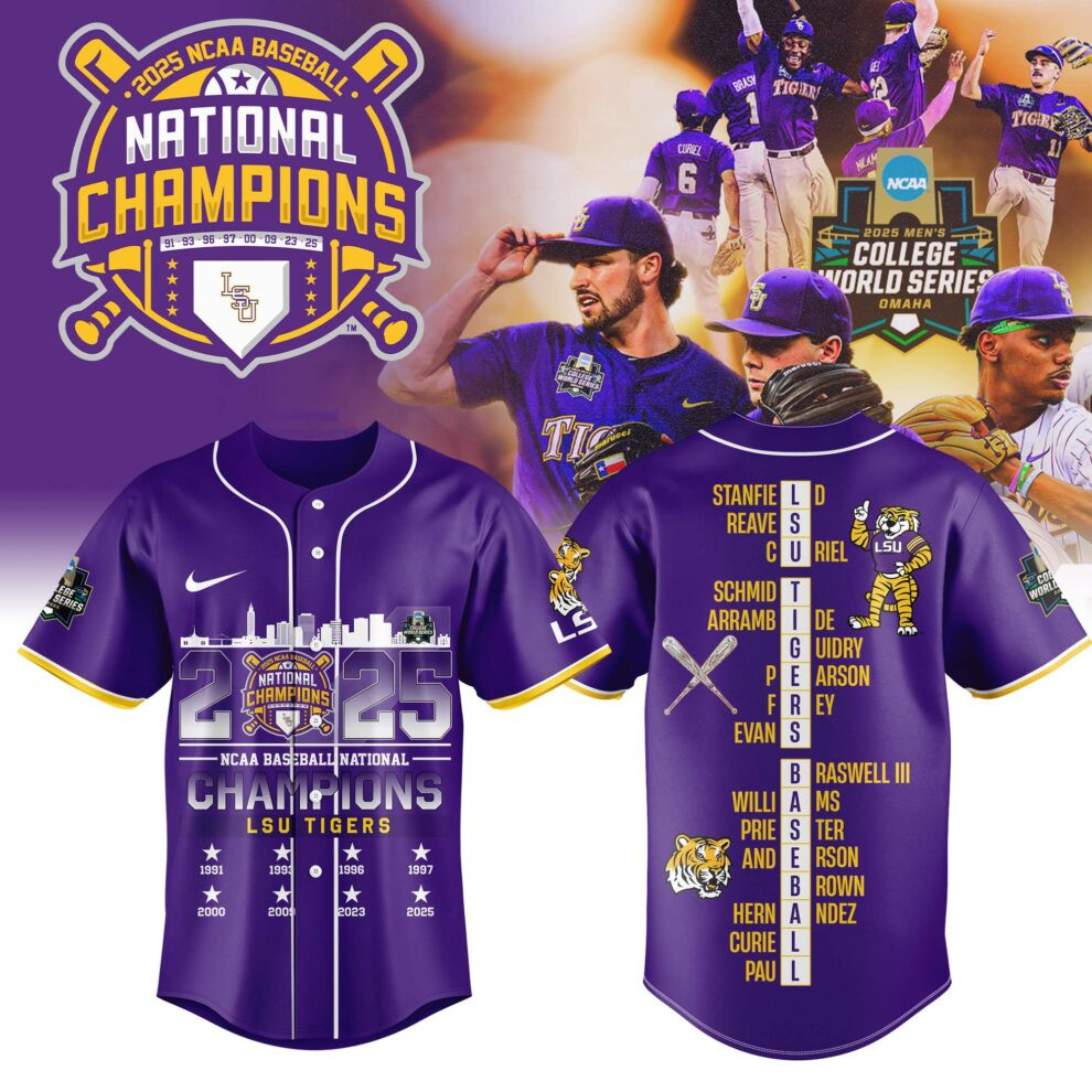 Lsu Ncaa Mens College Baseball World Series 2025 Champions Jersey Merch Gift For LSU Baseball Fans