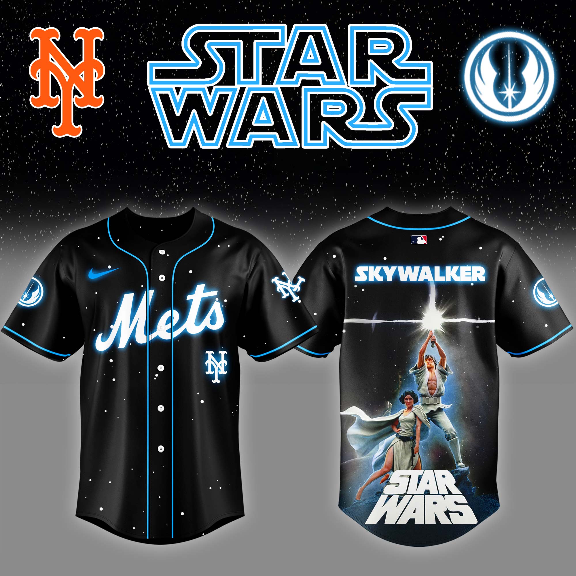 New York Mets x Stars Wars Luke Skywalker Game Night Baseball Jersey Gift For Baseball Lover - Black, S