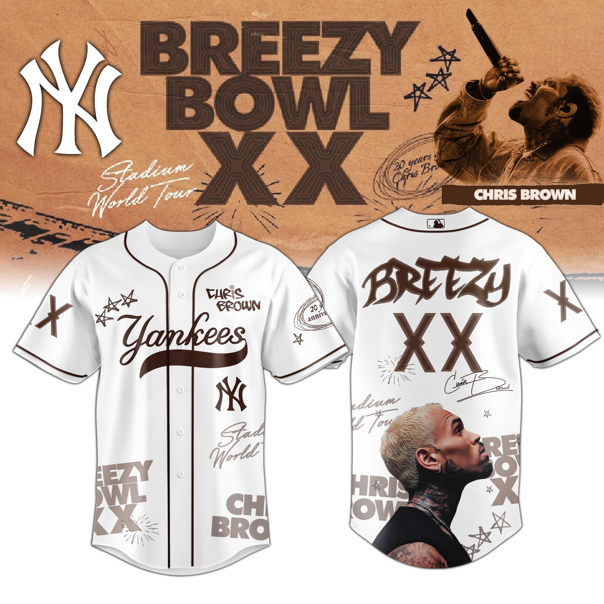 New York Yankees MLB x Chris Brown Breezy Bowl XX Stadium World Tour Personalized Baseball Jersey For Fans