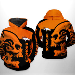 NFL Denver Broncos NFL Skull Hoodie  Zip Hoodie Version 1129