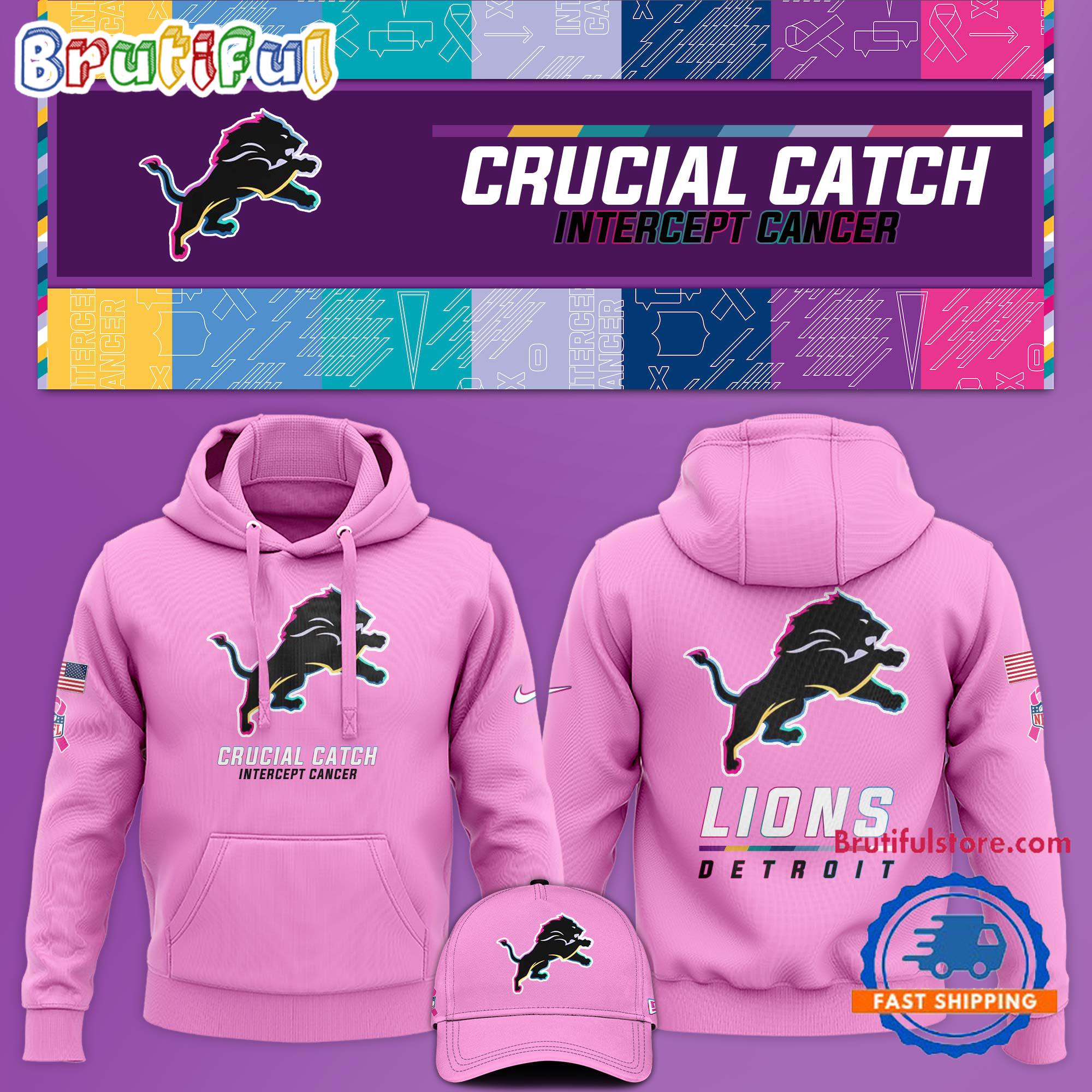 NFL Detroit Lions Crucial Catch Pink Breast Cancer Awareness Limited Edition Hoodie Gift For Sport Music Fans